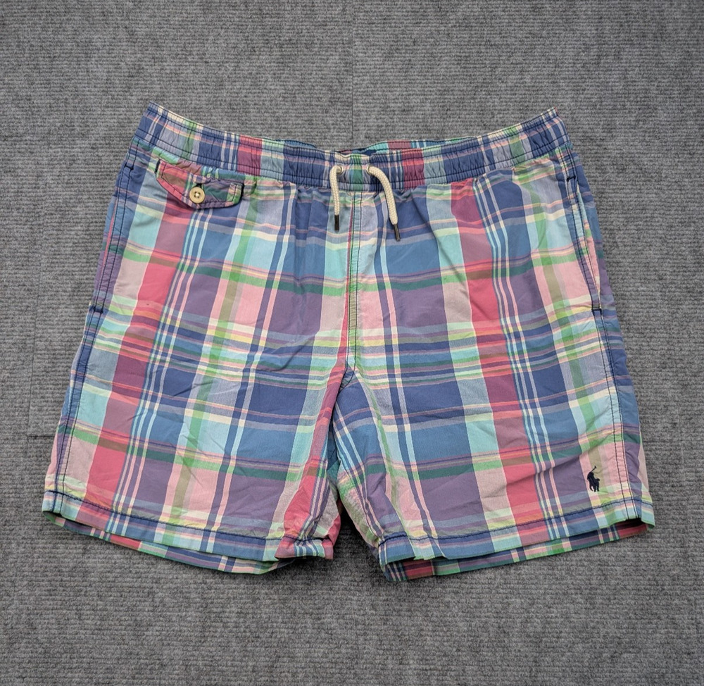 Polo Ralph Lauren Swim Trunks Boys XL Plaid Preppy Retro Pocket Lined Coastal